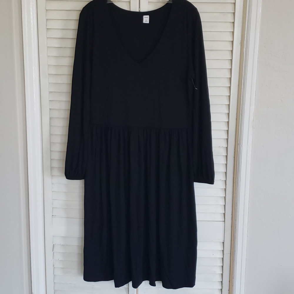 OLD NAVY Black Jersey Long Sleeve Scoop Neck Dress, 12 Tall